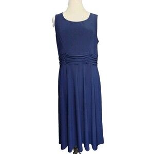Madison Leigh Ruched Navy Fit & Flare Dress Womens 12 Lightweight Semi-Sheer